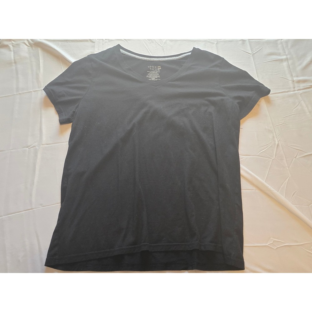 Time and Tru XXL Black V‎ Neck Short Sleeve Basic Tee T Shirt